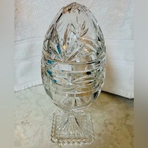 Vintage Crystal Pedestal Egg Shaped Candy Dish